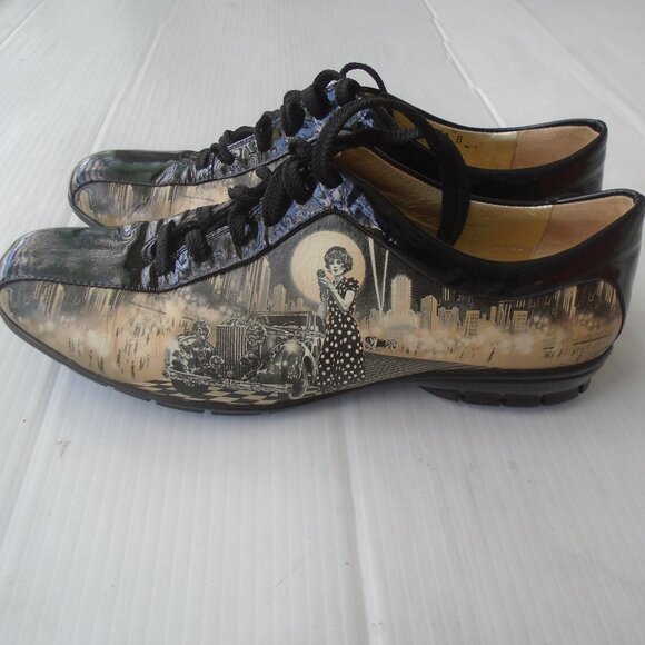 ICON Shoes - Icon Chicago Nights Wearable Art Leather Shoes Womens Size 8 B Beige/Black